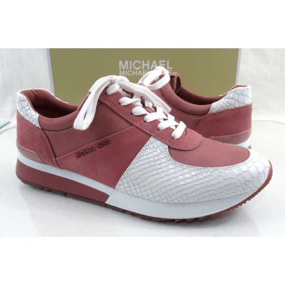 Michael Kors Allie Trainer Lace Up Sneakers Embossed Leather White Multi Size 10 - Picture 3 of 8